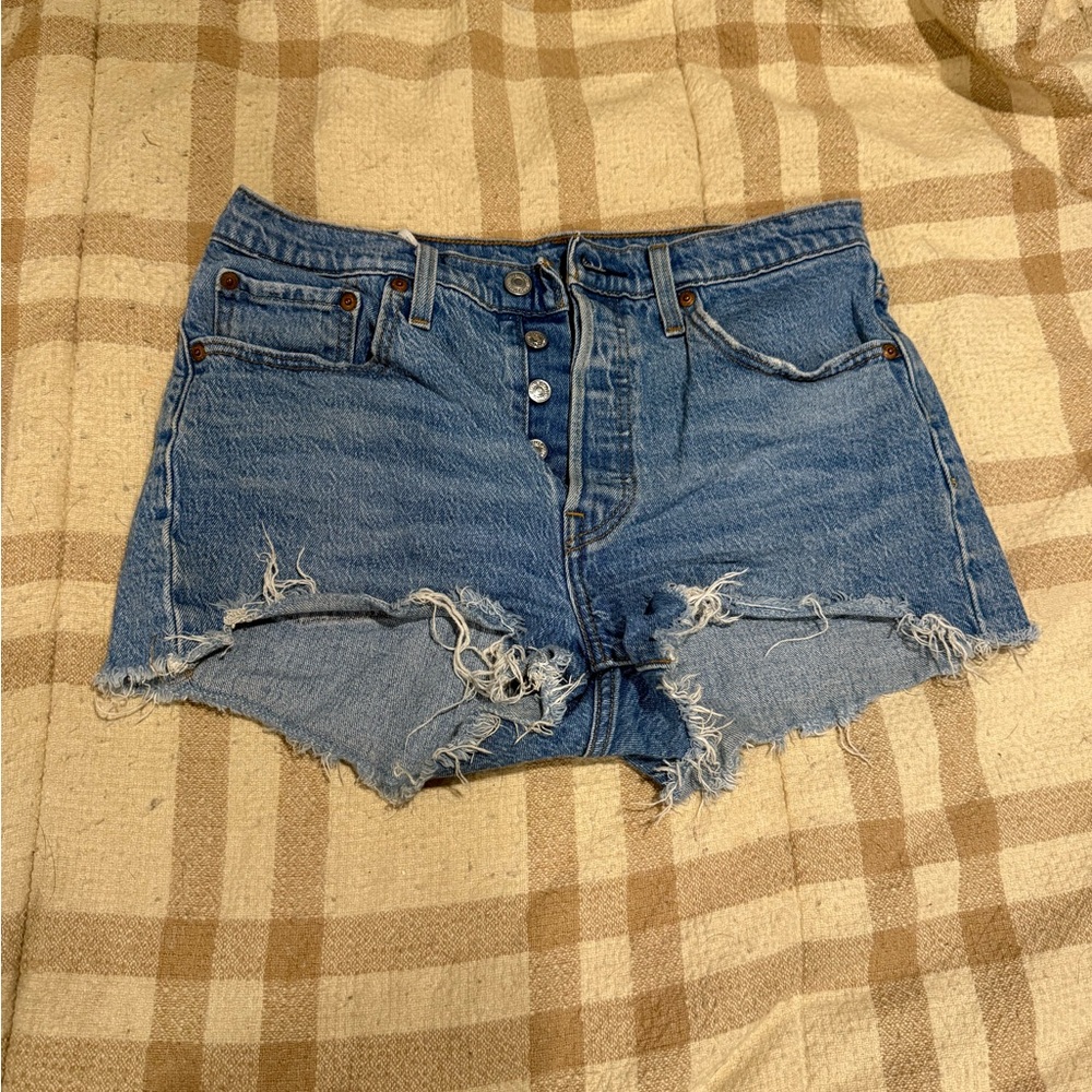 Levi's Blue Distressed Jean Shorts